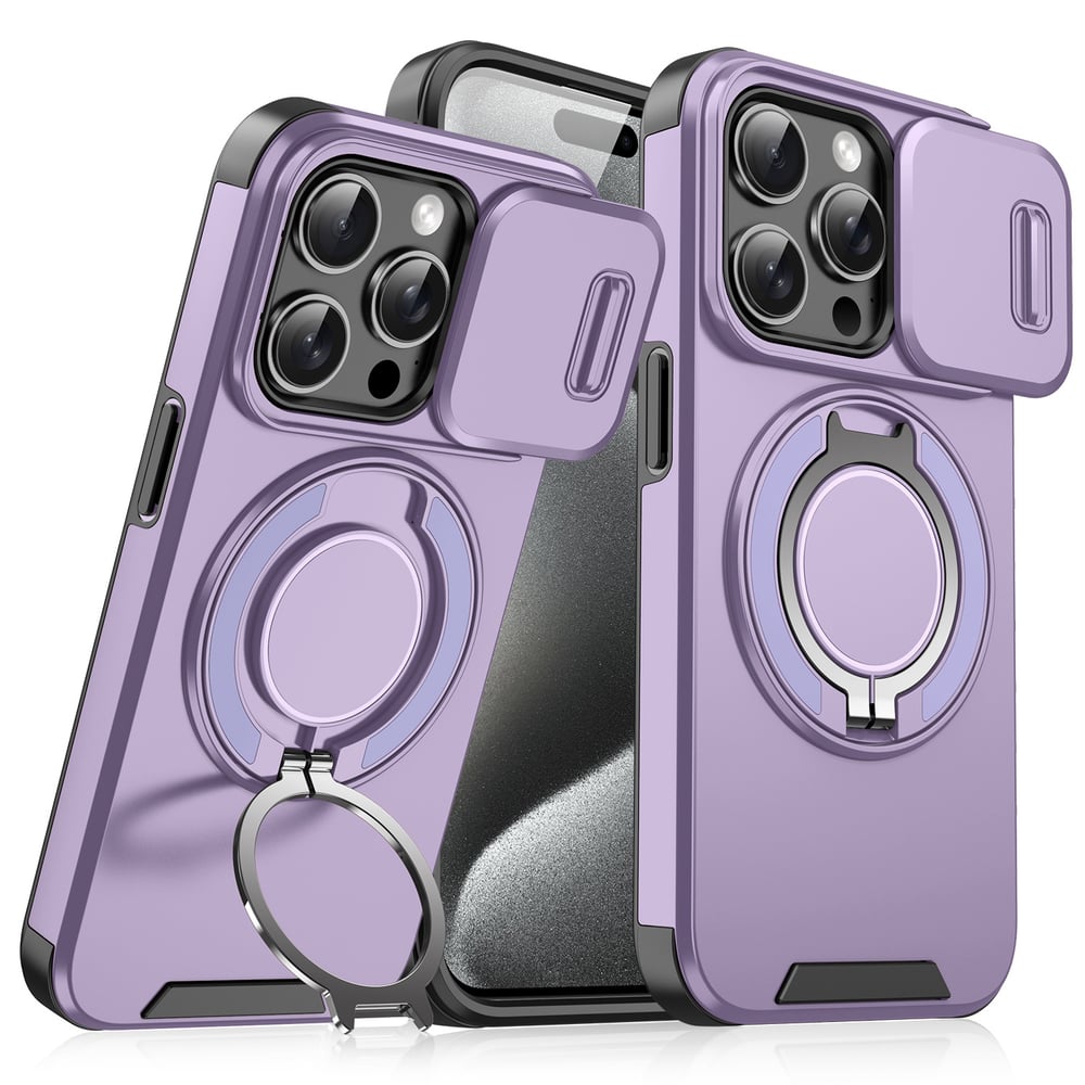 iPhone Hoesje met schuifbaar cameradeksel en draaibare ringstandaard