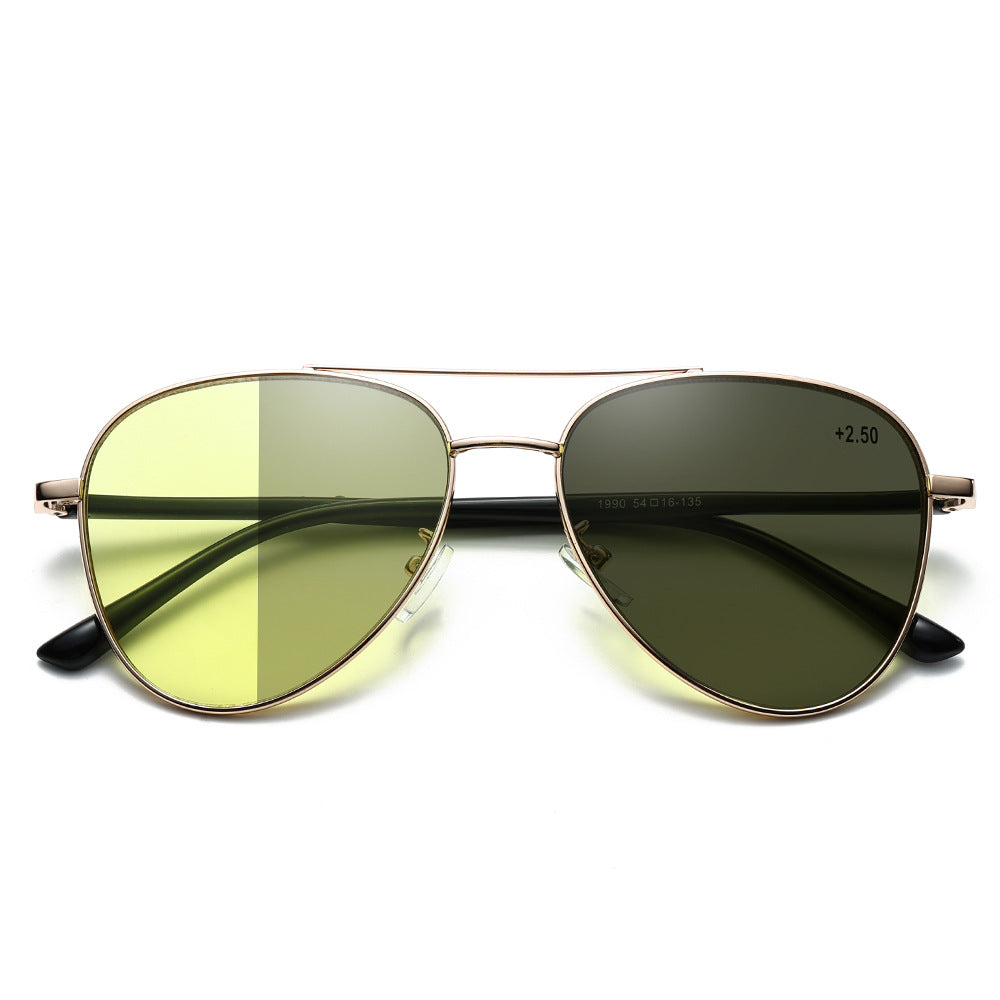 Aviator Metalen Bril, Nachtfilter Kleurveranderende Multifocale Leesbril