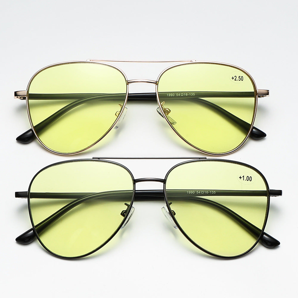 Aviator Metalen Bril, Nachtfilter Kleurveranderende Multifocale Leesbril
