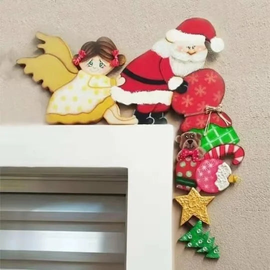 Houten kerstversiering voor deurkozijnen - handbeschilderd