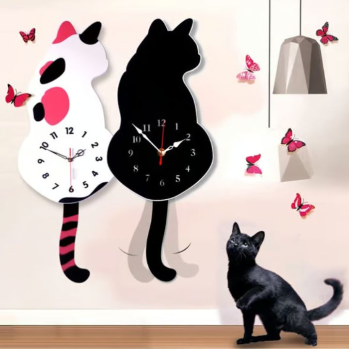 Kattenwandklok Zwiepende Staart