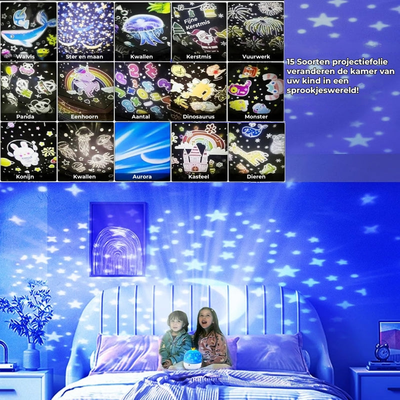 ⭐Projector-Nachtlampje Voor Kinderen 15 Sets Films🌙Type-C opladen🔋