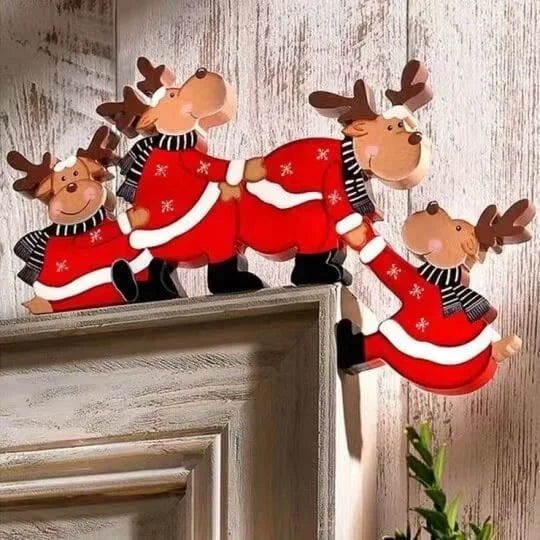 Houten kerstversiering voor deurkozijnen - handbeschilderd