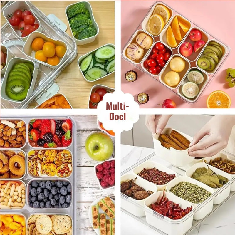 Snack Box – Handige doos met 8 vakken voor snacks onderweg, op het strand en op feestjes