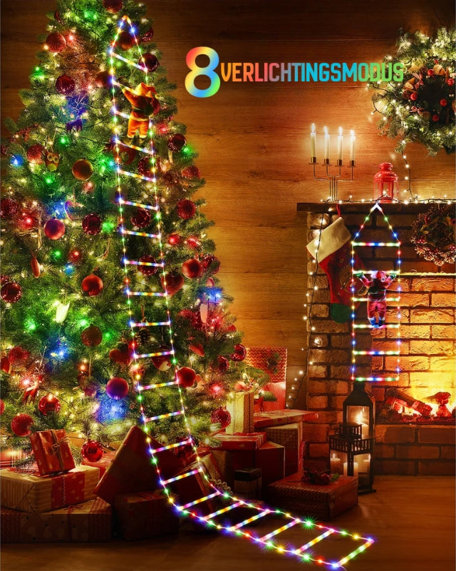 LED-kerstman klimladderlampjes 3 Meter β USB-aangedreven kerstdecoratie voor binnen en buiten (338 LED's, 8 modi) VNP