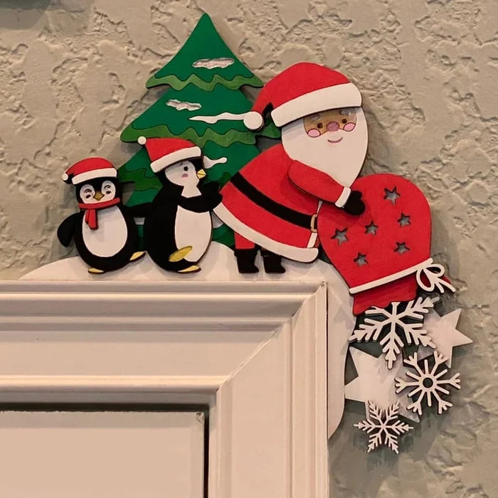 Houten kerstversiering voor deurkozijnen - handbeschilderd