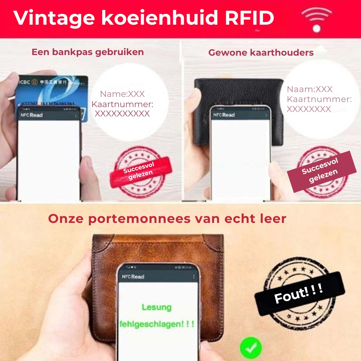 RFID-Bescherming Leren Portemonnee