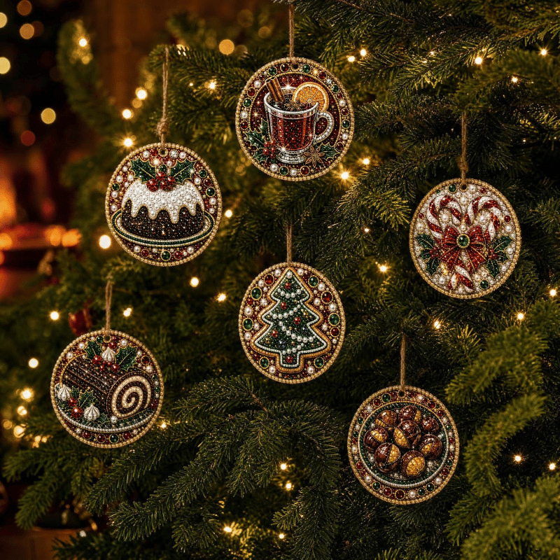 DIY Parel-Diamant Kerstornament Set - 6 Stuks