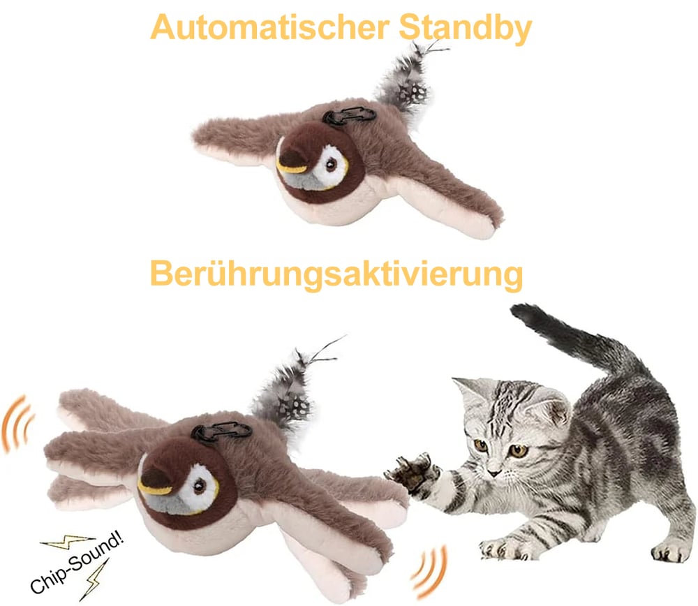 Flappend vogel-kattenspeeltje – USB-oplaadbaar en bewegingsgeactiveerd tjilpend vogeltje