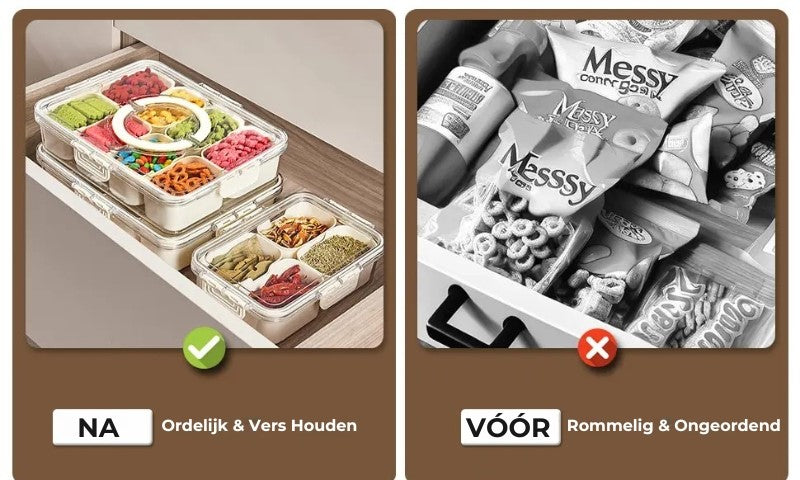 Snack Box – Handige doos met 8 vakken voor snacks onderweg, op het strand en op feestjes