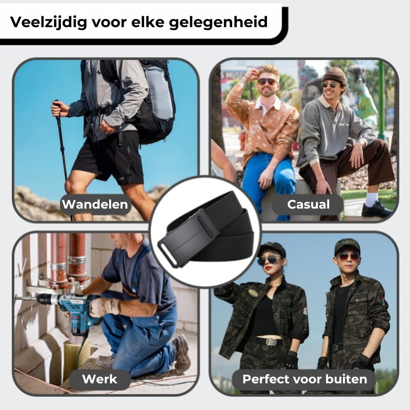 Stretch-fit Tactical Belt – Ultralichte Ratelriem voor Buiten, Werk en EDC