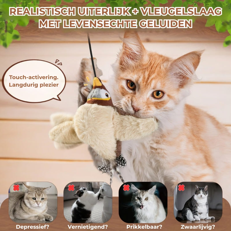 Flappend vogel-kattenspeeltje – USB-oplaadbaar en bewegingsgeactiveerd tjilpend vogeltje