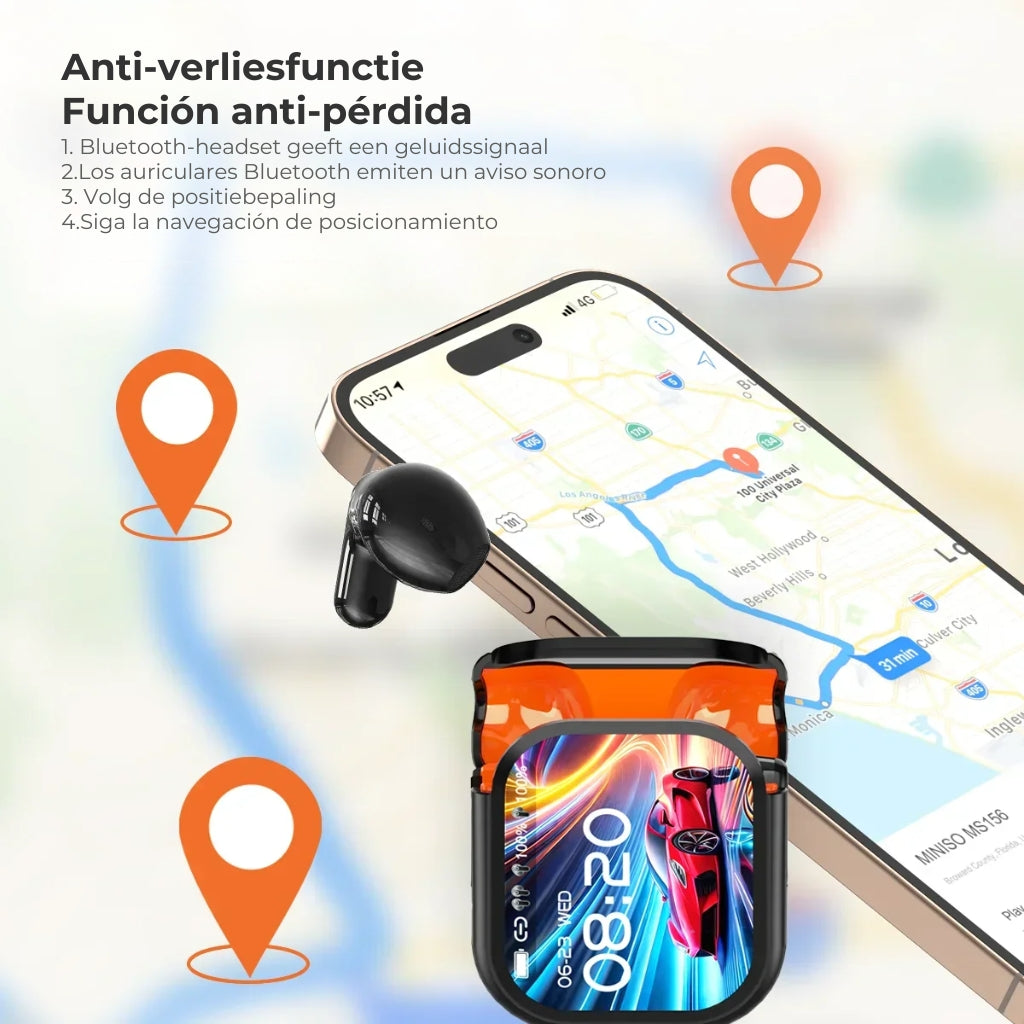 Bluetooth 5.3 Open-Ear Sportoordopjes met AI-vertaler en Touchscreen-Oplaadcase