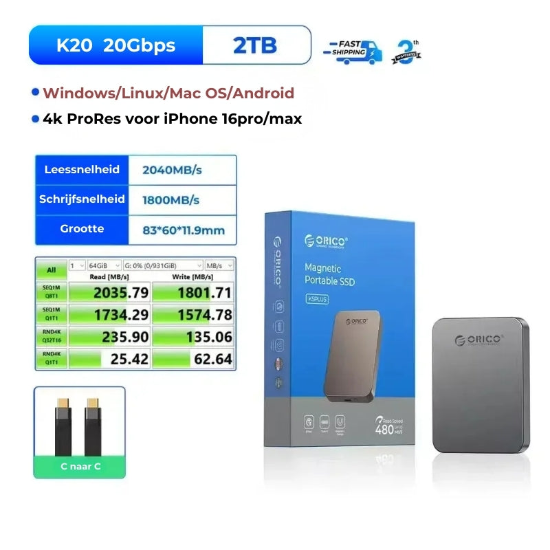 2TB Magnetische Draagbare Geheugenstick SSD