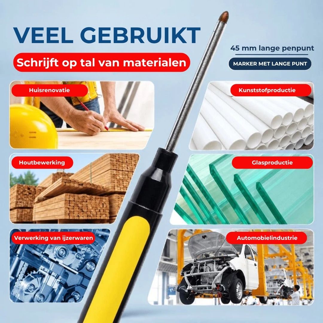 Waterbestendige Markers met Lange Punt – Voor Diepe Gaten tot 45 mm