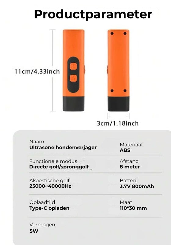 Ultrasoon Blafafstotend Aparaat β Humaan en Effectief Afschrikmiddel voor Honden