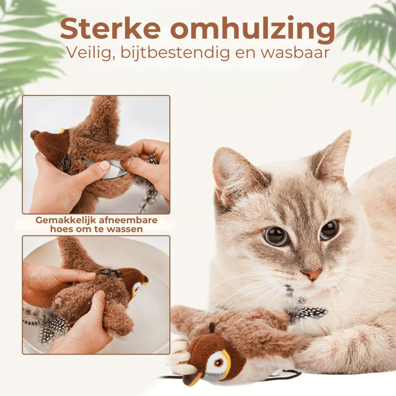 Flappend vogel-kattenspeeltje – USB-oplaadbaar en bewegingsgeactiveerd tjilpend vogeltje
