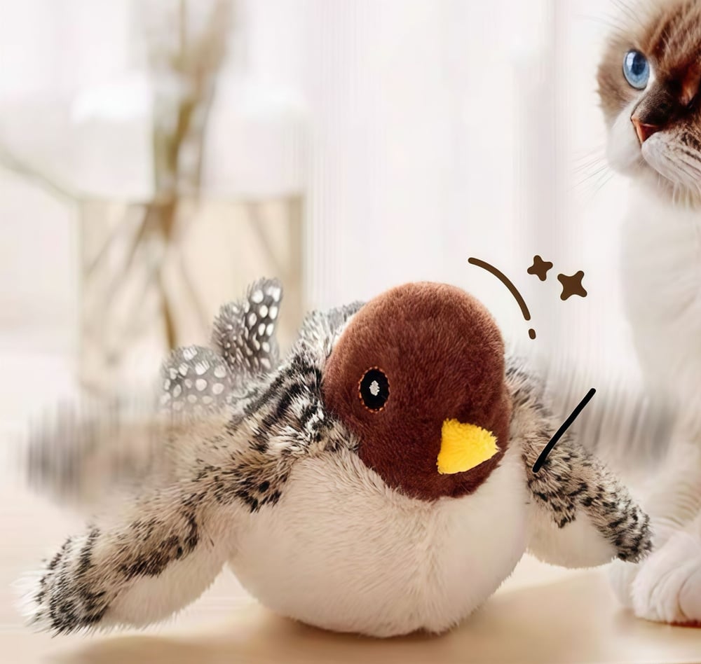 Flappend vogel-kattenspeeltje – USB-oplaadbaar en bewegingsgeactiveerd tjilpend vogeltje