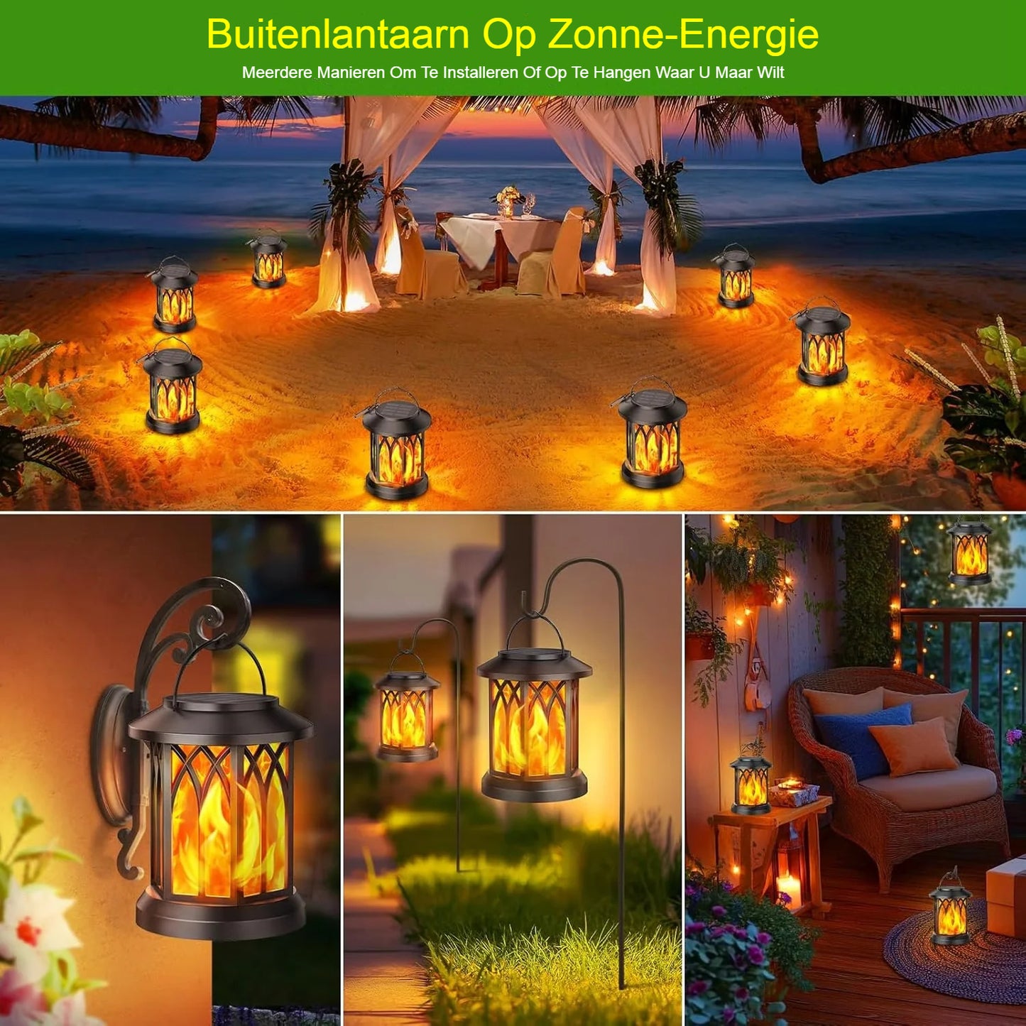 Vintage Lantaarn Met Vlam-Effect | Op Zonne-Energie