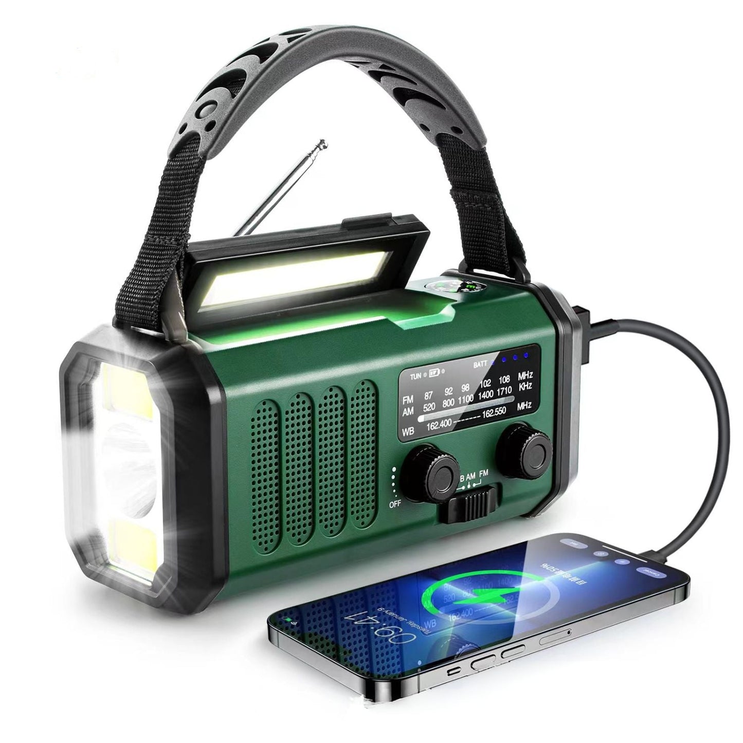 Noodradio, Zaklamp, Kompas, SOS Op Zonne-Energie