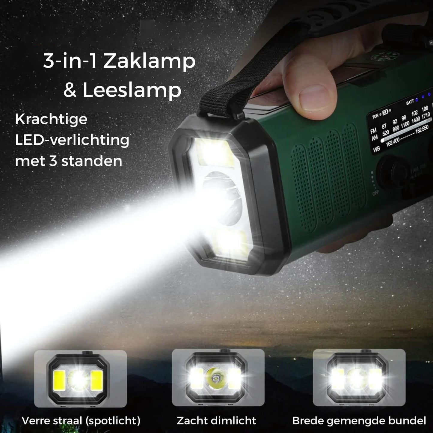 Noodradio, Zaklamp, Kompas, SOS Op Zonne-Energie