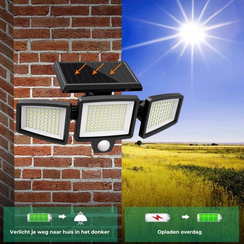 Bewegingssensor Outdoor Solar LED-wandlamp - 200 LED's, waterdicht