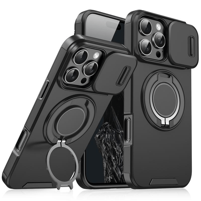 iPhone Hoesje met schuifbaar cameradeksel en draaibare ringstandaard