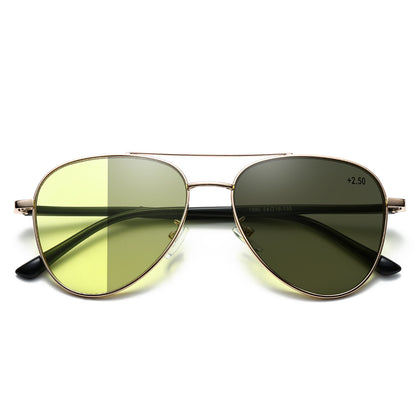 Aviator Metalen Bril, Nachtfilter Kleurveranderende Multifocale Leesbril