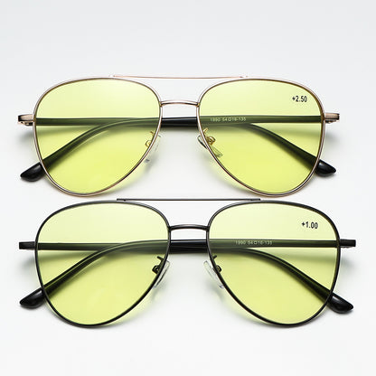 Aviator Metalen Bril, Nachtfilter Kleurveranderende Multifocale Leesbril