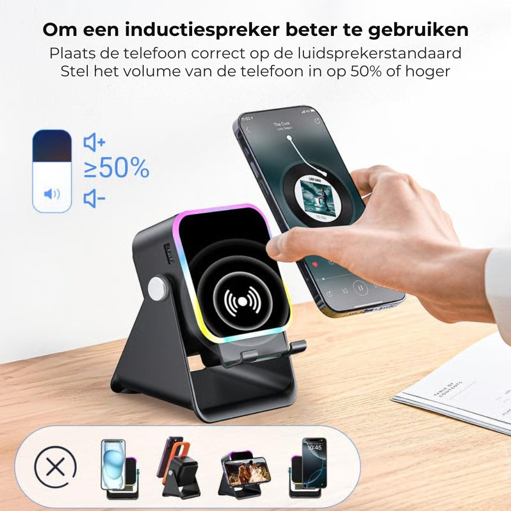 🎶 5-in-1 Draadloze Inductie- en Bluetooth-luidspreker