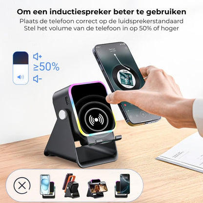 🎶 5-in-1 Draadloze Inductie- en Bluetooth-luidspreker