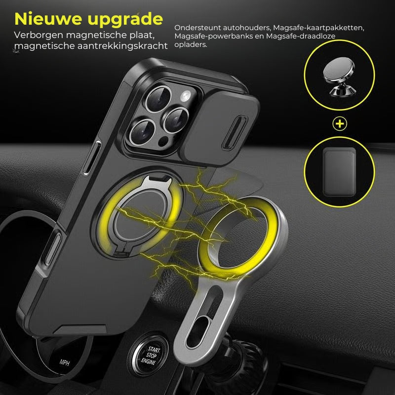 iPhone Hoesje met schuifbaar cameradeksel en draaibare ringstandaard