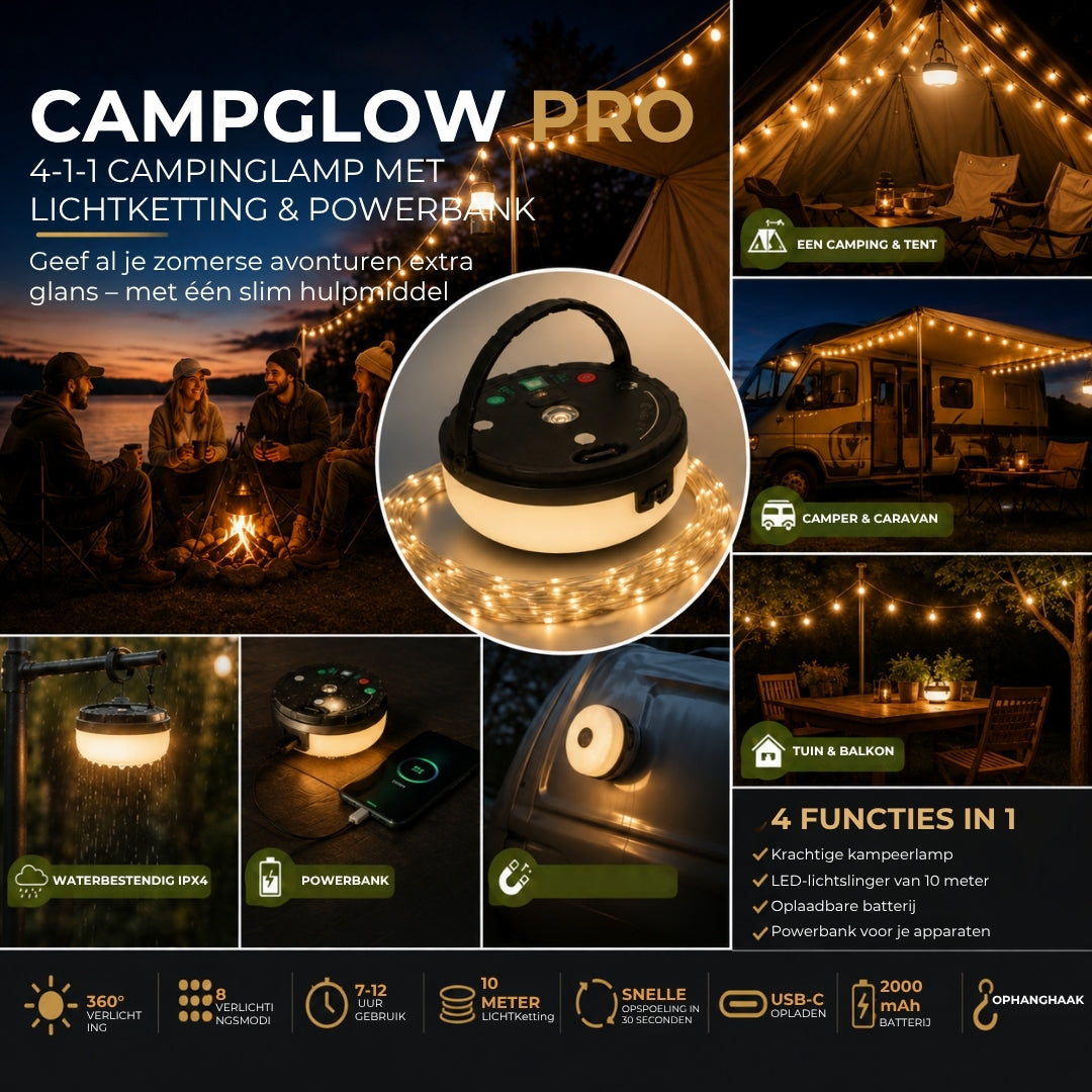 CampGlow PRO - 4-in-1 Oplaadbare Kampeerlamp
