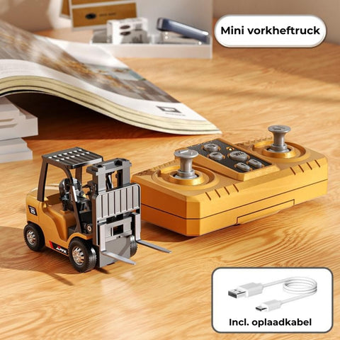 🚜 1:64 Mini RC-bouwset – Vorkheftruck, graafmachine en kiepwagen (met afstandsbediening)