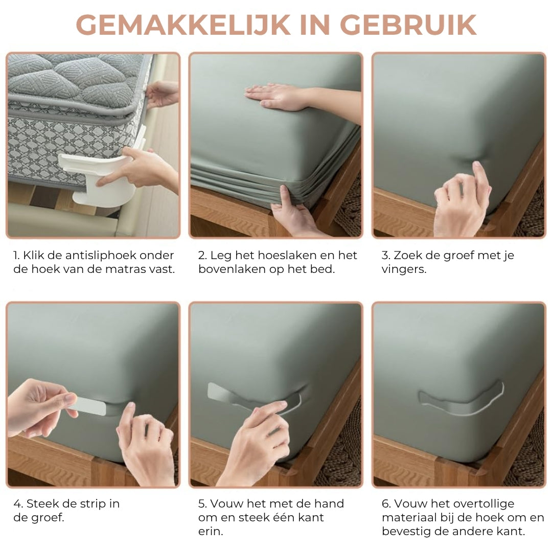 Lakenclips tegen verschuiving van beddengoed
