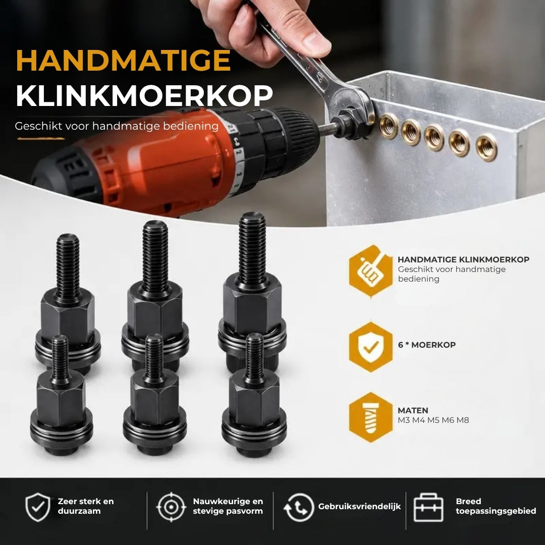 Klinkmoeradapterset voor Boormachines en Handmatige Bediening (M3-M8)