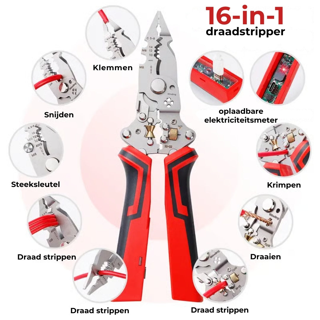 16-in-1 Draadstripper & Spanningstester, AC/DC-detectie,...