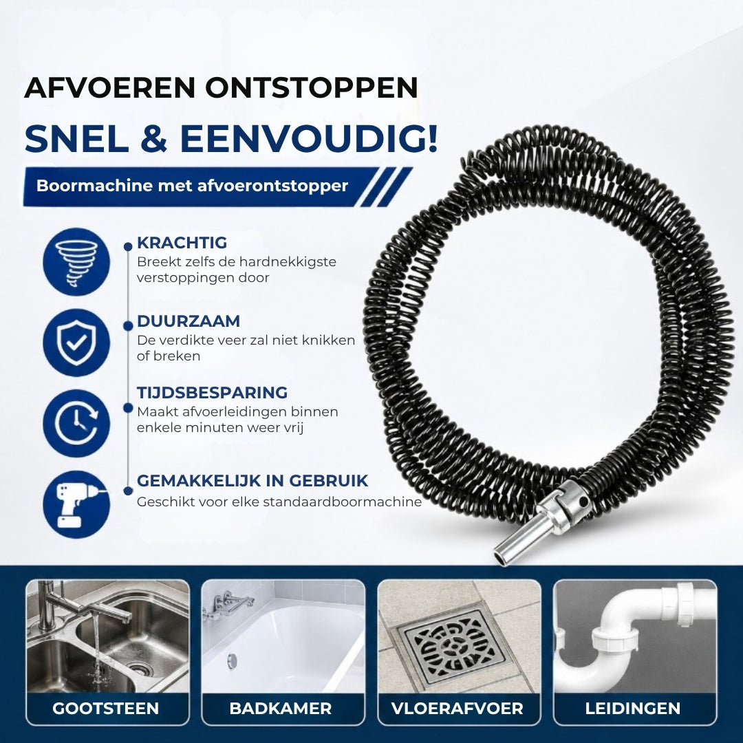 Afvoerreinigingskabel Opzetstuk Boormachine