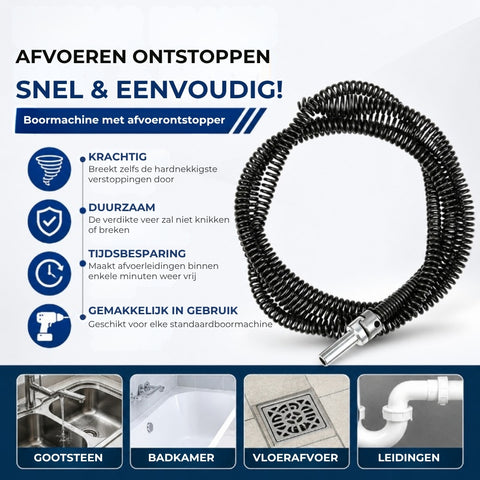 Afvoerreinigingskabel Opzetstuk Boormachine