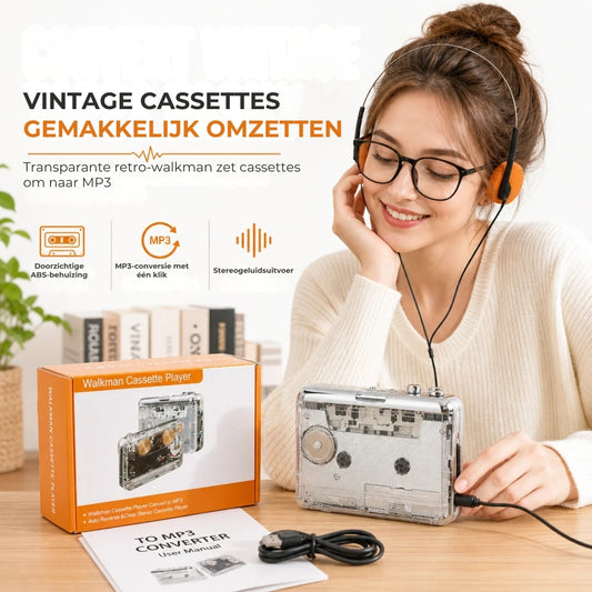 2-in-1 Cassettespeler en Cassette-naar-MP3-Converter