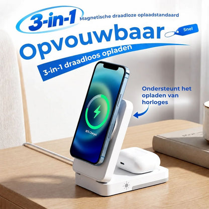 3-in-1 Magnetische Oplaadstandaard - Opvouwbaar en Draadloos