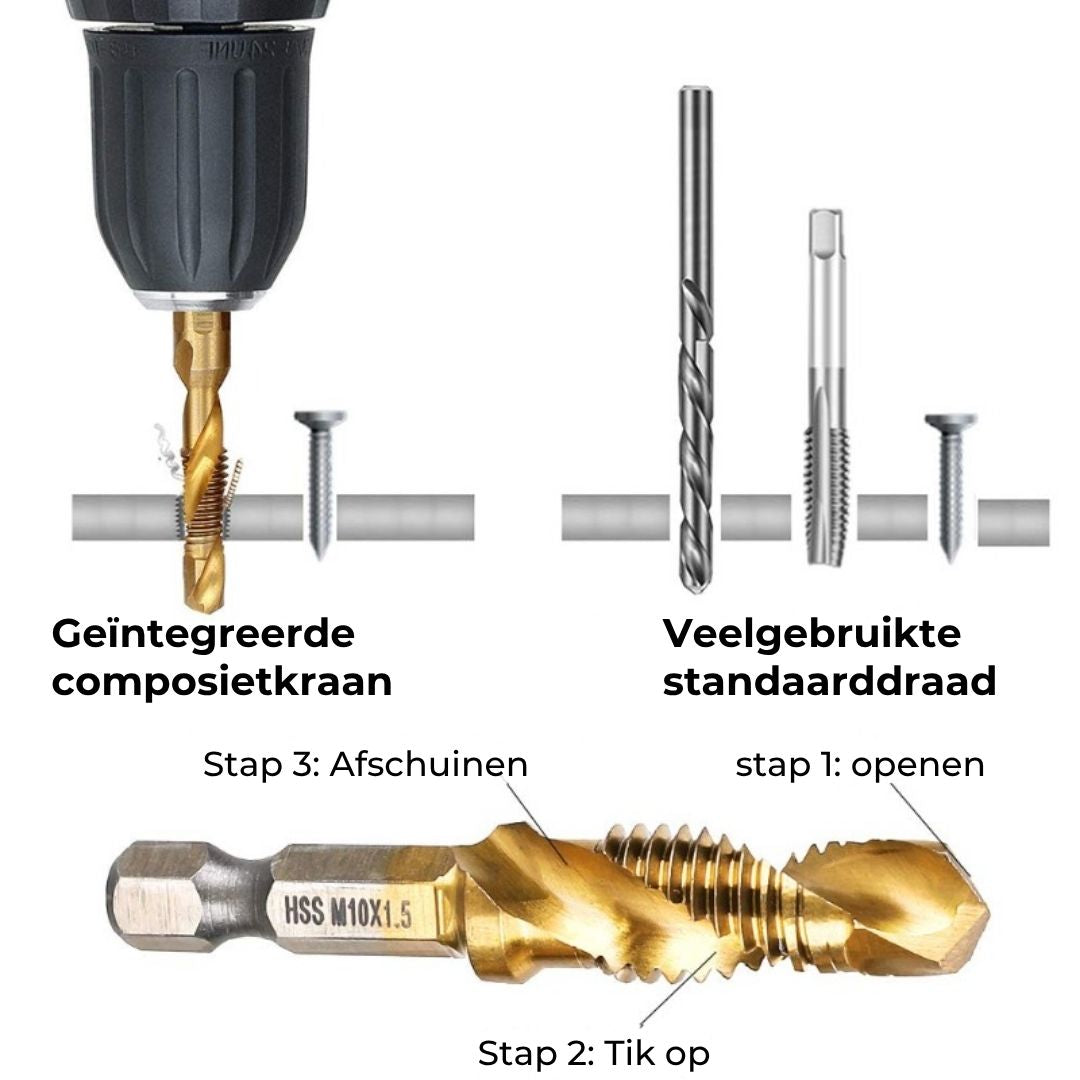 6-delige Boor- en Tapbitset met Titaniumcoating