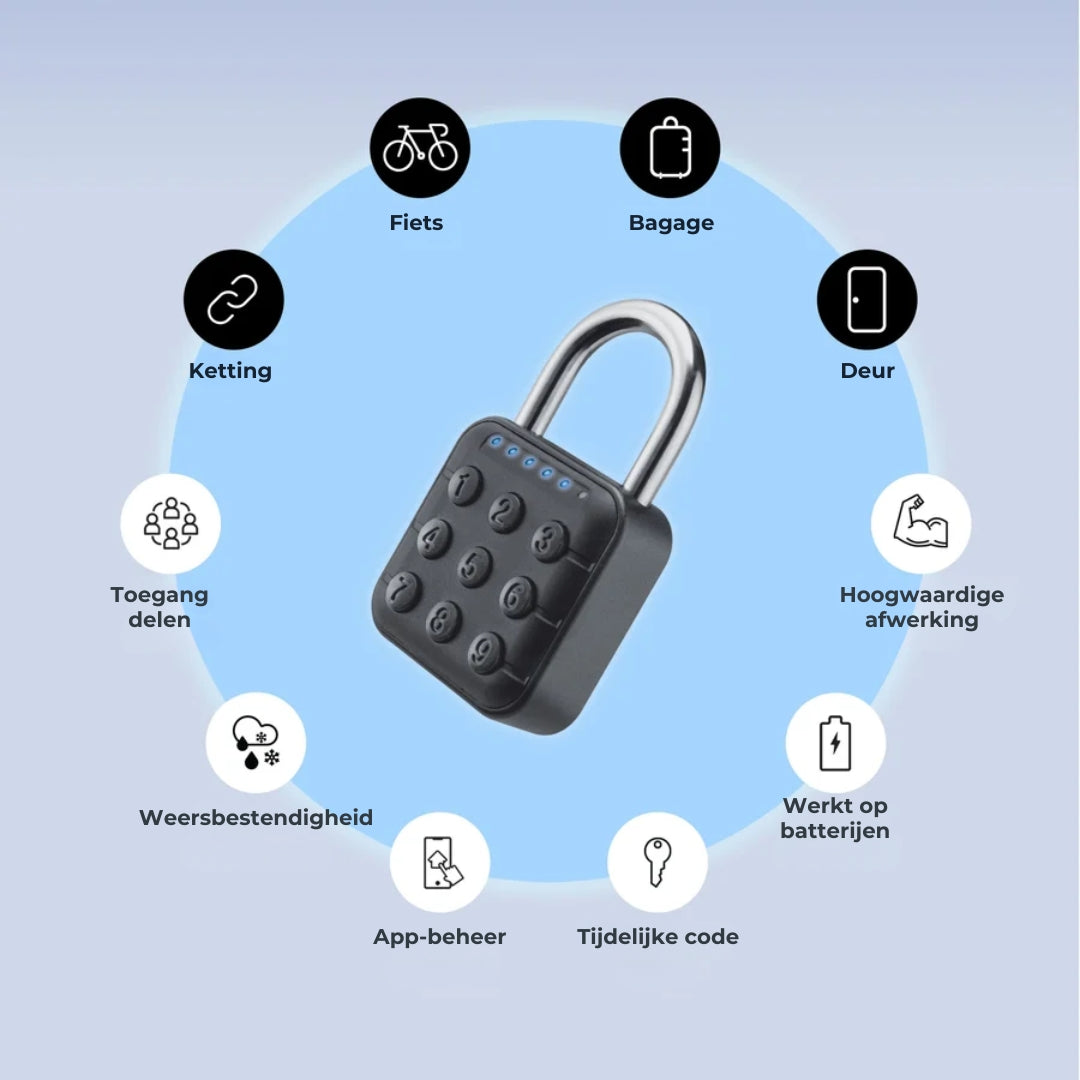 Ultrasterk Hangslot via Bluetooth of Cijfercode