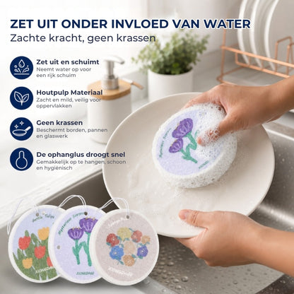 Absorberende Houtpulpspons met Bloemenprint