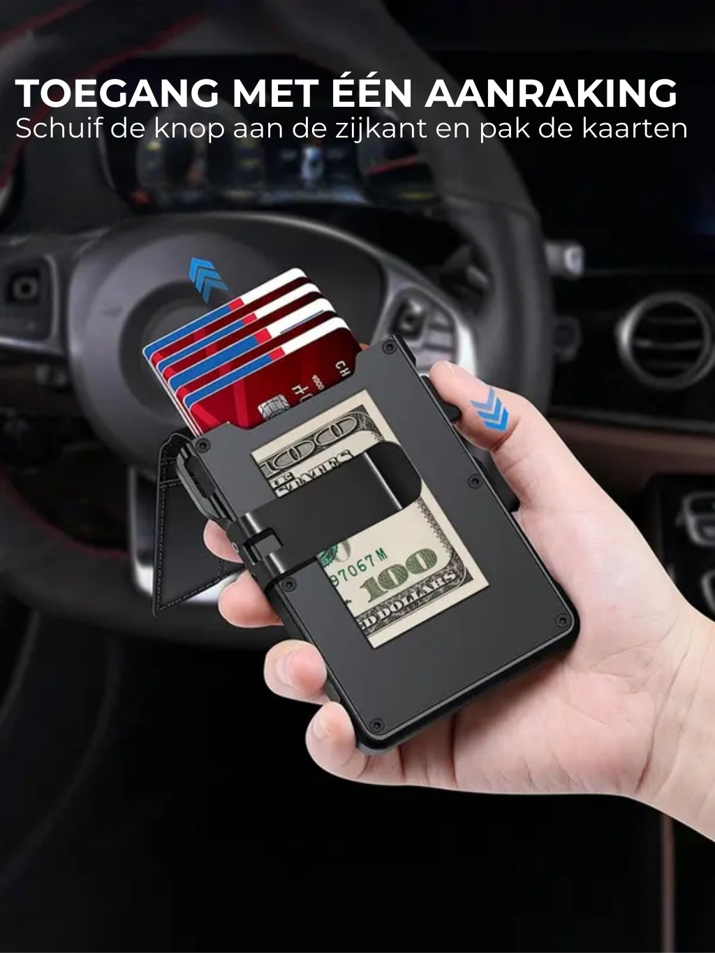 Pop-up Herenportemonnee, RFID-blokkering en geldclip