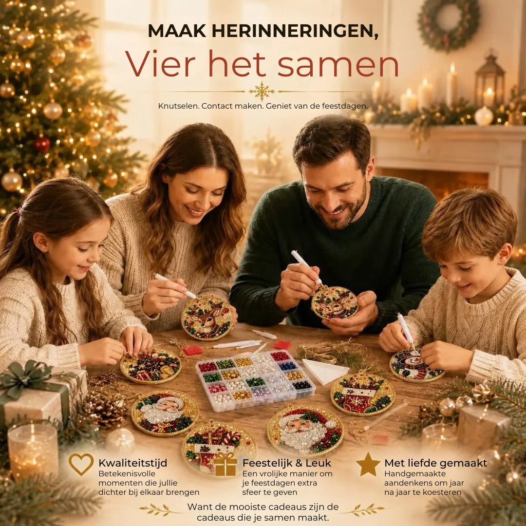 DIY Parel-Diamant Kerstornament Set - 6 Stuks