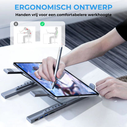 8-in-1 Laptop Dockingstation – verstelbare standaard, 4K HDMI & snelle gegevensoverdracht