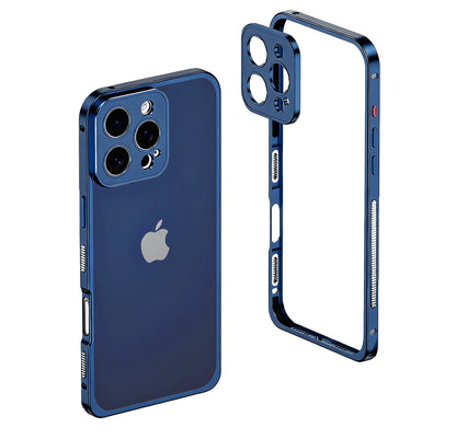 Metalen Bumper iPhone Hoesje met Camera Lens Bescherming en Transparante Achterkant