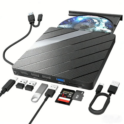 Universele Laptop CD/DVD Speler en Brander USB C 3.0 met SD/TF-kaartsleuf en 3 USB-poorten
