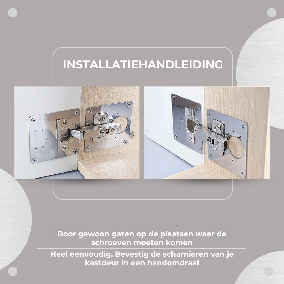 Roestvrijstalen Kastscharnieren Reparatieset - Incl. 4 Platen + 24 Schroeven